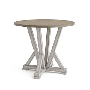 Rhysdee 48 in. Round Antique White and Ash Brown with Care Kit Wood Counter Height Dining Table (Seat 4)