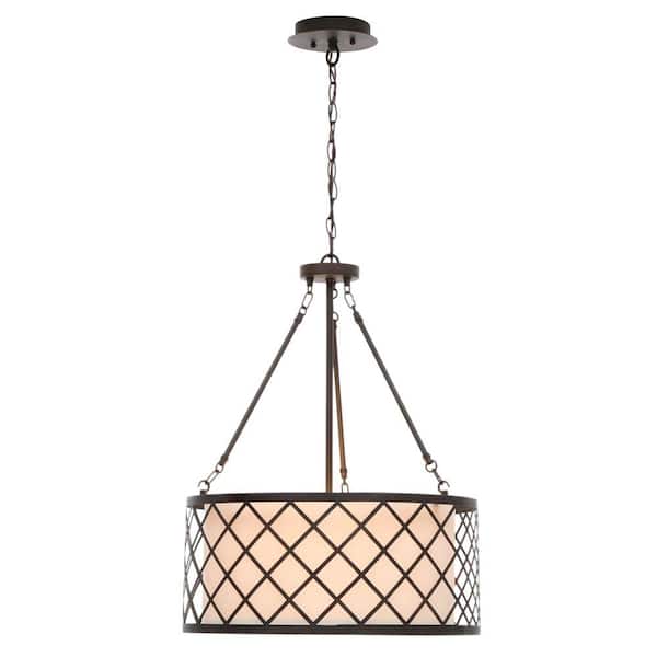 Hampton Bay Hayes 3-Light Oil-Rubbed Bronze Metal Overlay Drum Pendant