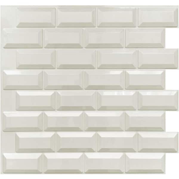 Dundee Deco 3D Falkirk Retro IV 23 in. x 22 in. White Faux Brick PVC Decorative Wall Paneling (10-Pack)