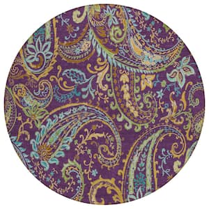 Chantille ACN533 Purple 8 ft. x 8 ft. Round Machine Washable Indoor/Outdoor Geometric Area Rug
