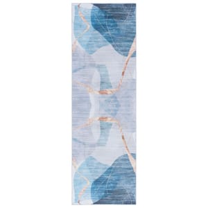 Tacoma Blue/Gold 3 ft. x 8 ft. Machine Washable Striped Abstract Runner Rug