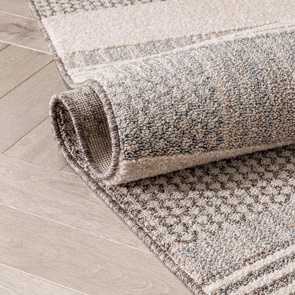 Beige and Gray Synthetic Rectangular Abstract Area Rug