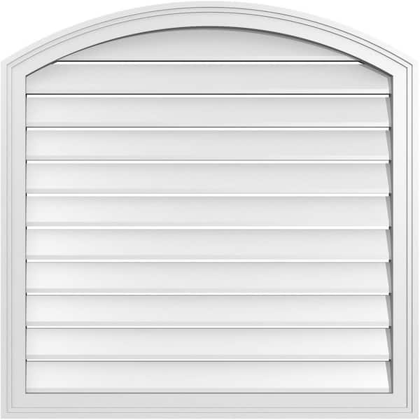 Ekena Millwork 32 in. x 42 in. Arch Top Surface Mount PVC Gable Vent: Decorative with Brickmould Frame