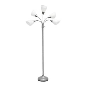 67 in. Silver and White Light Adjustable Gooseneck Floor Lamp with Plastic Shades