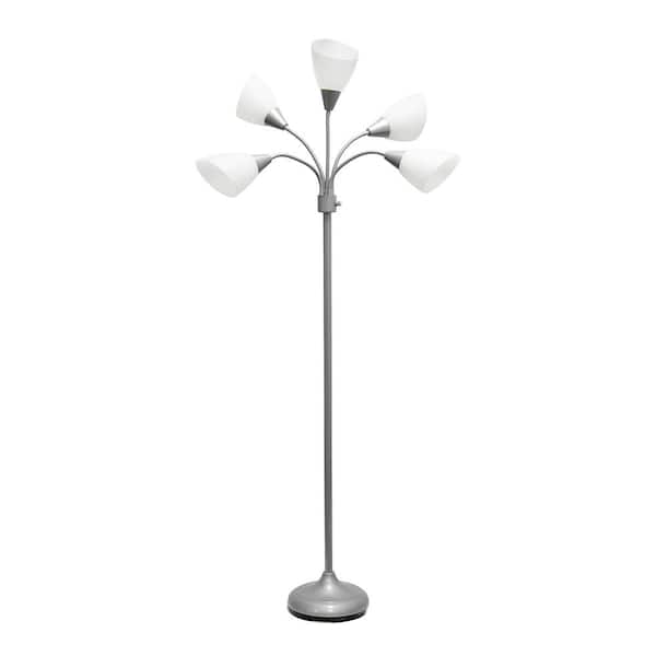 Simple Designs 67 in. Silver and White Light Adjustable Gooseneck Floor Lamp with Plastic Shades