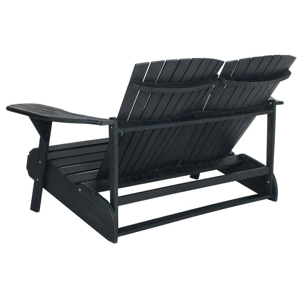 Transitional Black Acacia Adirondack Loveseat Bench, 57"