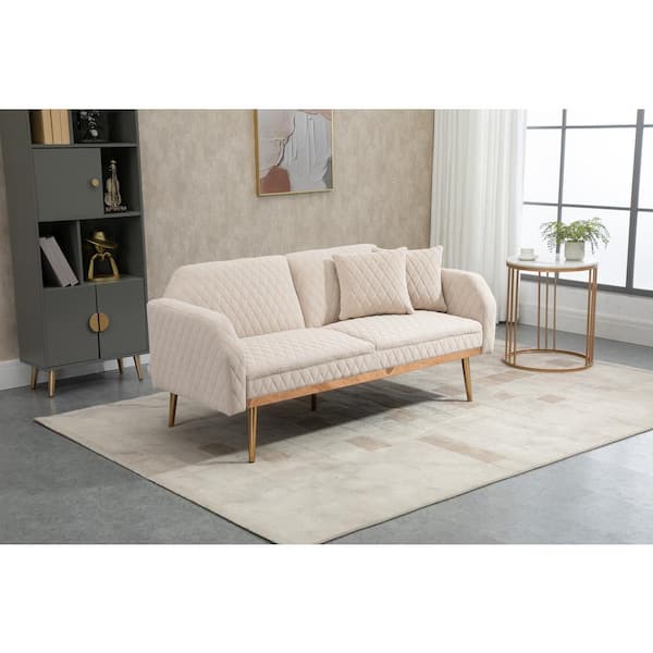 GODEER 66 in. W Beige Velvet 2-Seater Loveseat with Rose Gold Metal Feet