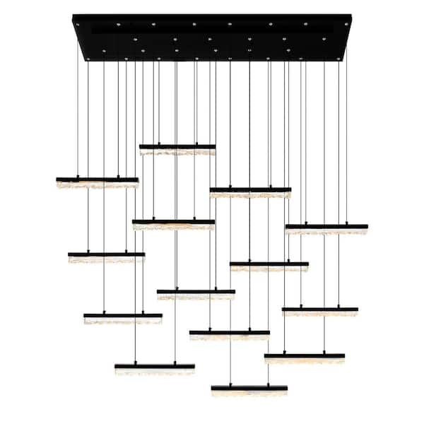 CWI Lighting Stagger 14-Light Integrated LED Black Chandelier