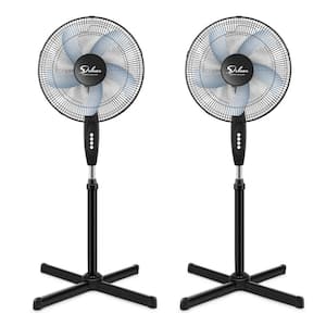 Oscillating 16 in. 3-Fan Speeds Standing Pedistal Fan in Black with Adjustable Height, 2-Pack