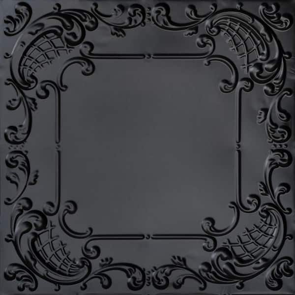 FROM PLAIN TO BEAUTIFUL IN HOURS Baby's Breath Satin Black 2 ft. x 2 ft. Decorative Tin Style Nail Up Ceiling Tile (24 sq. ft./case)