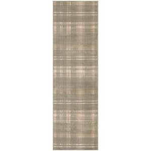 Grafix Olive 2 ft. x 8 ft. Plaid Contemporary Runner Area Rug