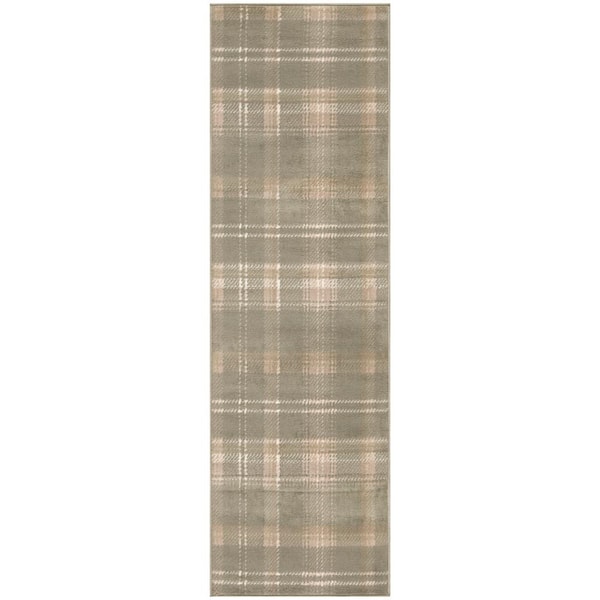 Nourison Grafix Olive 2 ft. x 8 ft. Plaid Contemporary Runner Area Rug
