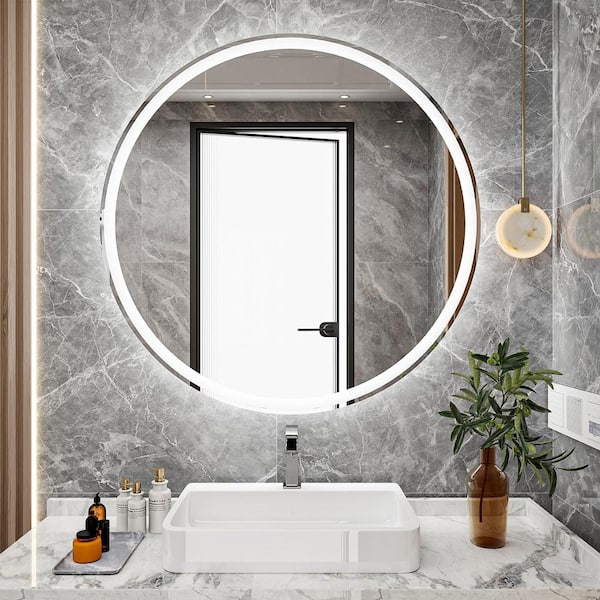 Unbranded 20 in. W x 20 in. H Round Frameless Wall Bathroom Vanity Mirror, LED Dimmable Vanity Virror with Lights in Silver