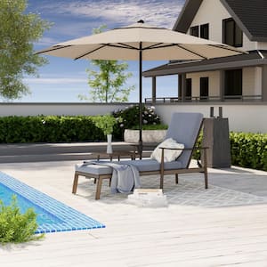 1-Piece Aluminum Outdoor Patio Chaise Lounge with Side Table and Blue Cushions