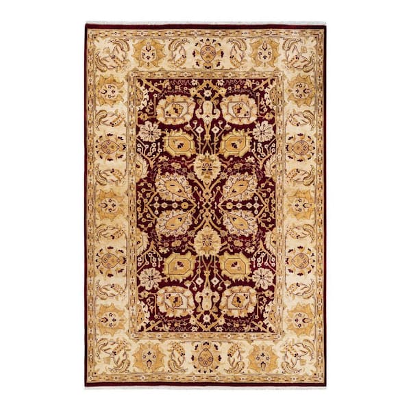 Eclectic  5 ft. x 8 ft. Red Oriental Wool Indoor Area Rug
