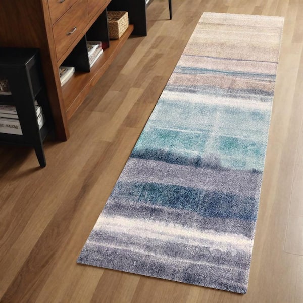 2 ft. x 6 ft. Turquoise Ombre Machine Washable With UV Protection Area Rug