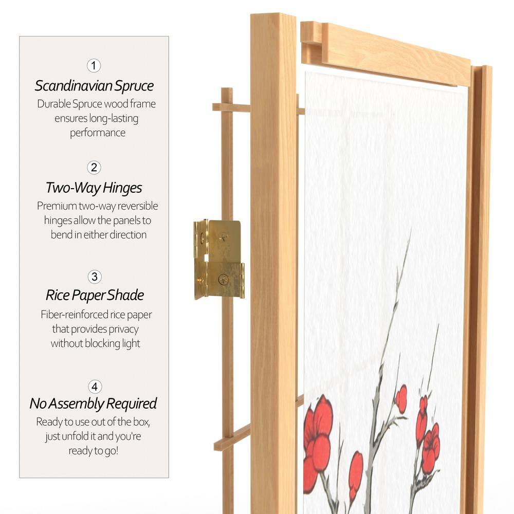 Natural Cherry Blossom Shoji 3-Panel Room Divider