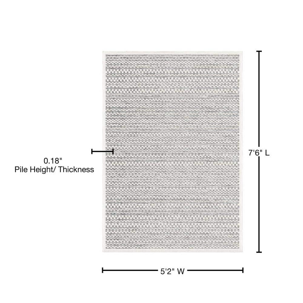Natural Gray Synthetic Stain-Resistant Outdoor Area Rug 5'2" x 7'6"