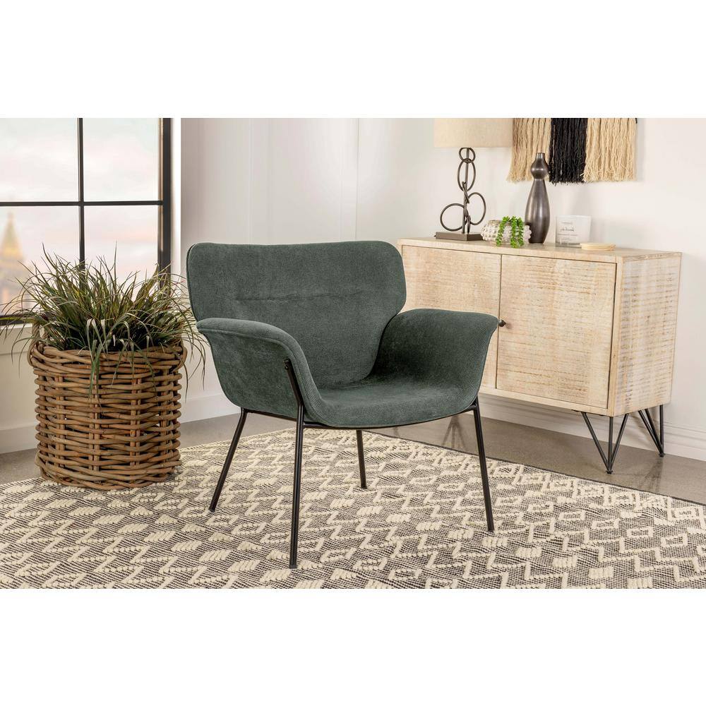 Ivy Green Woven Fabric Mid-Century Modern Accent Chair