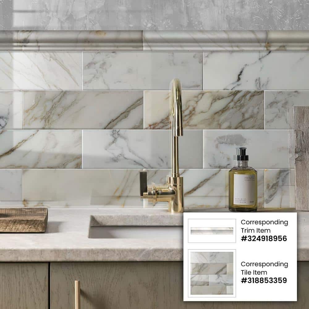 4" x 12" Polished White Marble Subway Tile