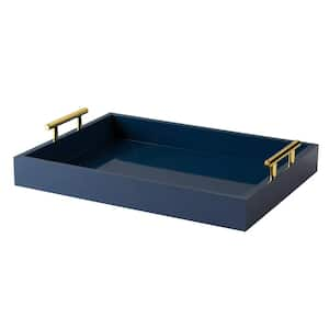 16.5 W x 12.25 D in. Navy Blue Decorative Tray with Polished Metal Handles