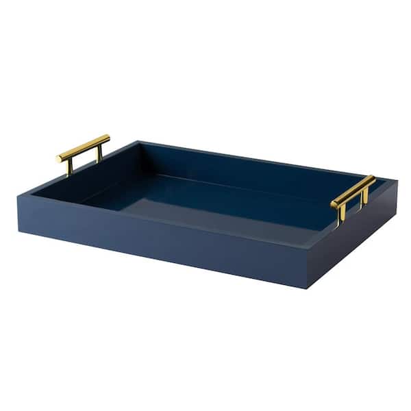 Cubilan 16.5 W x 12.25 D in. Navy Blue Decorative Tray with Polished Metal Handles