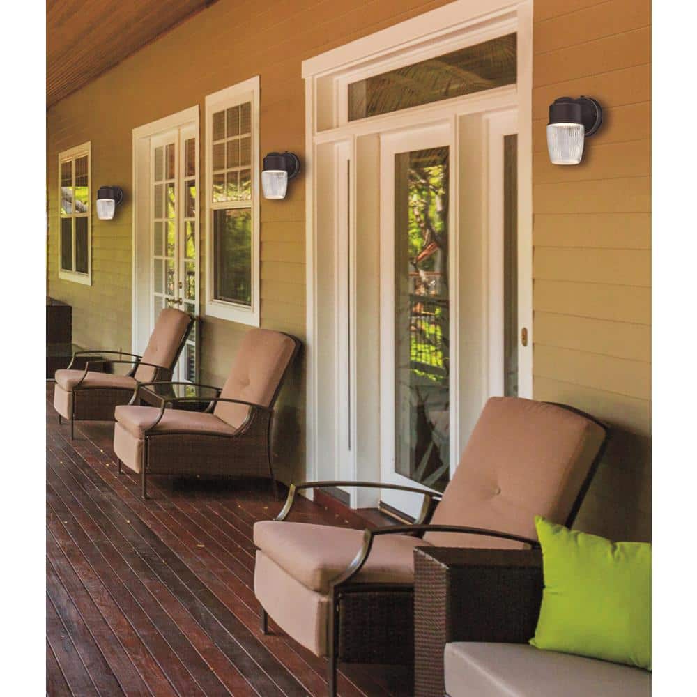 Eco-Friendly Bronze LED Wall Lantern with Clear Ribbed Glass