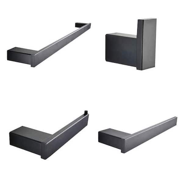 Unbranded 4-Piece Bath Hardware Set Included Hand Towel Holder, Toilet Paper Holder, Towel Bar/Rack, Towel/Robe Hook in Black