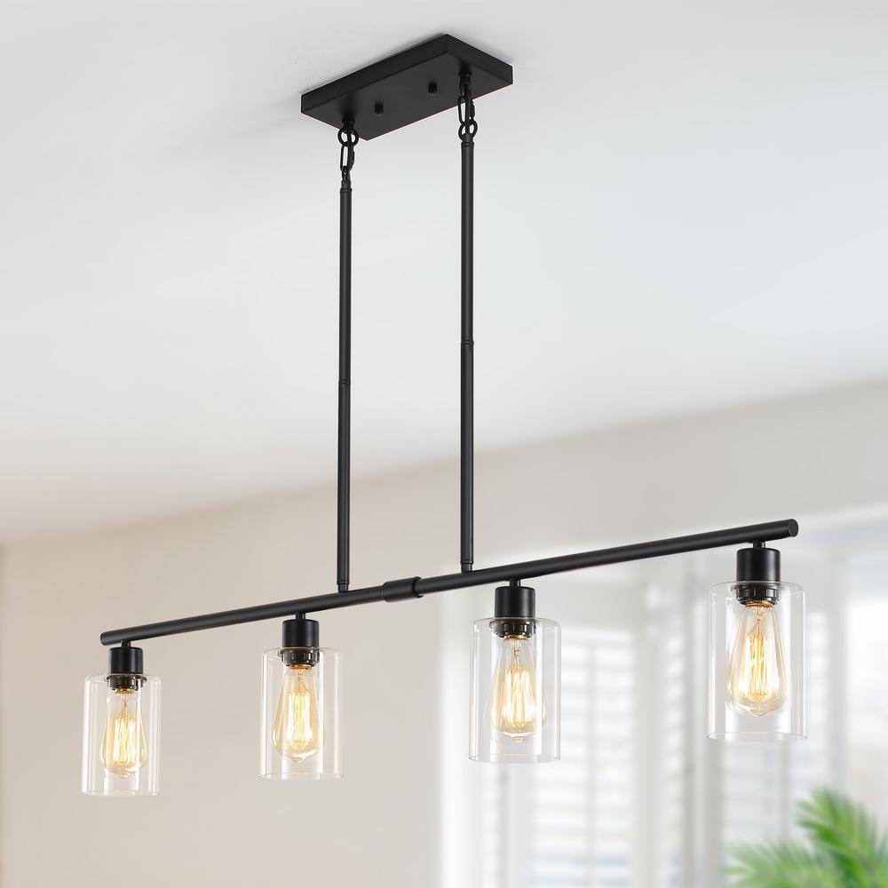 Black Metal and Clear Glass 4-Light Linear Pendant