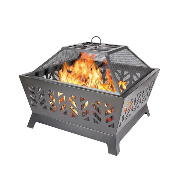 maocao hoom 26 in. x 23 in. Square Metal Wood-Burning Fire Pit Kit in Brown