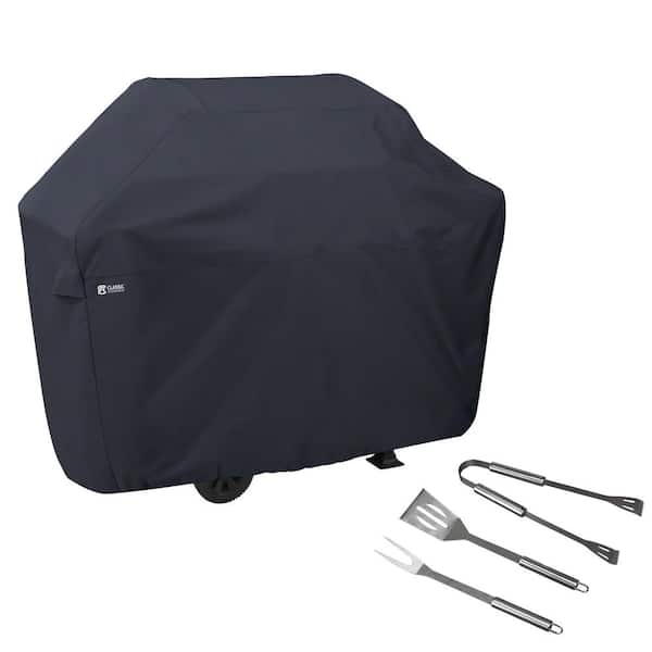 Classic Accessories 58 in. L x 26 in. D x 48 in. H BBQ Grill Cover with Grill Tool Set Grilling Spatula, Tongs and Fork Included