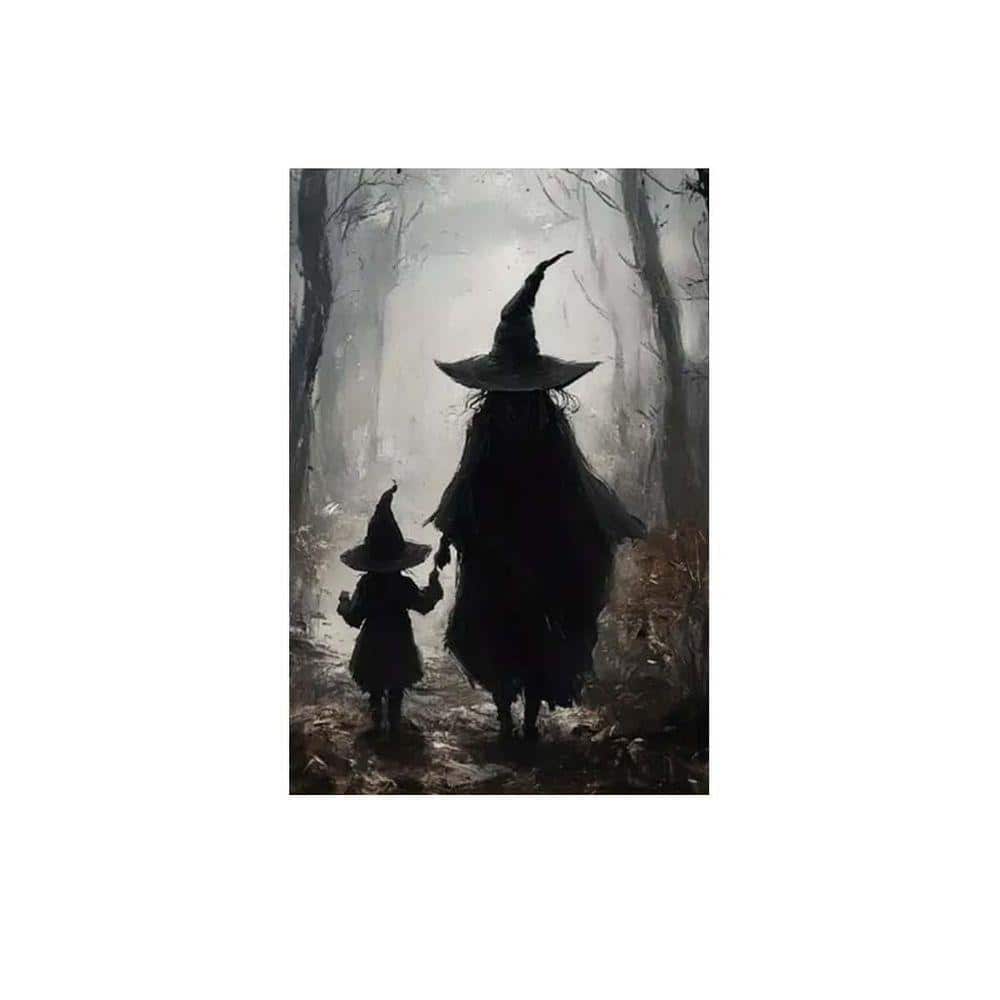witchy Decor Halloween Wall Art Vintage Witch Art, 36*24, Rustic