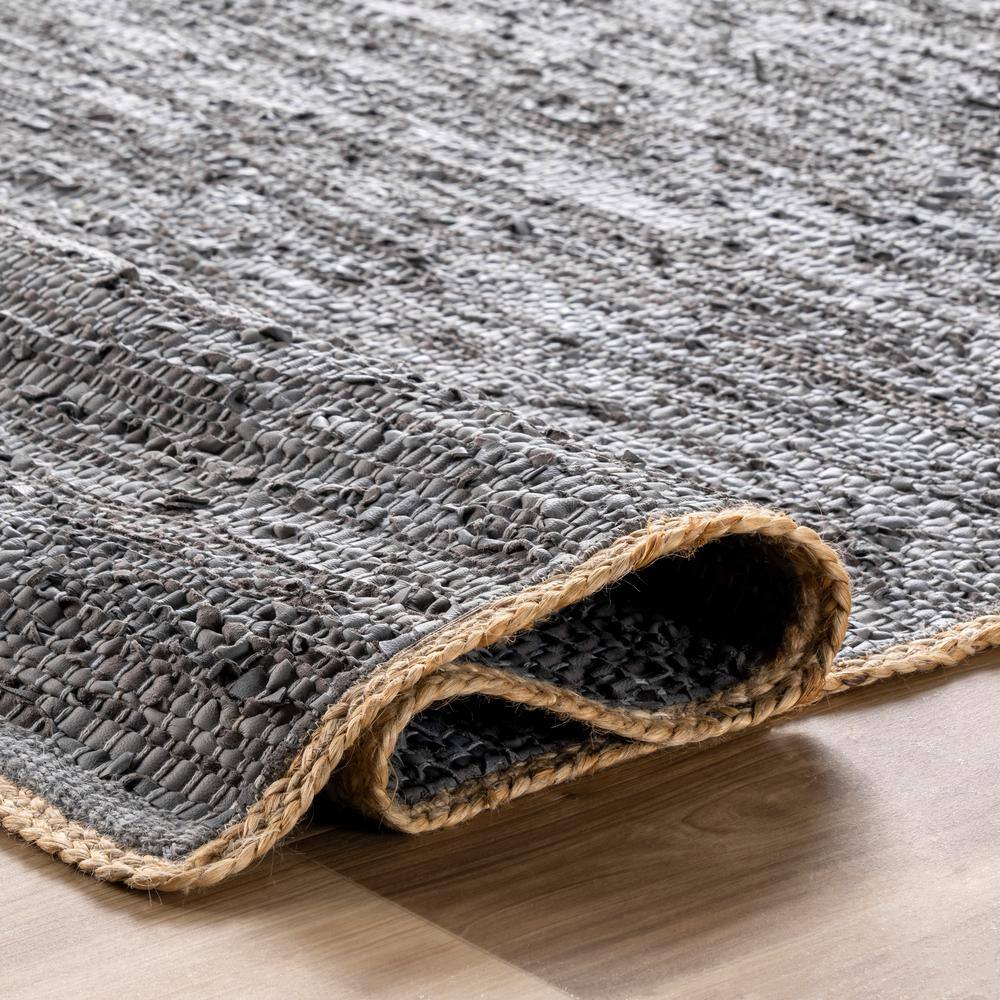 Handwoven Gray Leather & Hemp Flatweave 3' x 5' Rug