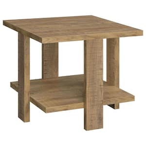 23.5 in. Brown Rectangle Wood End Table with Storage Shelf