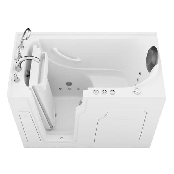 WTHDX Series 28 in. x 53 in. Left Drain Whirlpool Walk-in Bathtub in White with Fast Filling Faucet Set