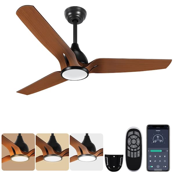 56 in. Dimmable LED Indoor/Covered Outdoor Black Ceiling Fan with Light and Remote