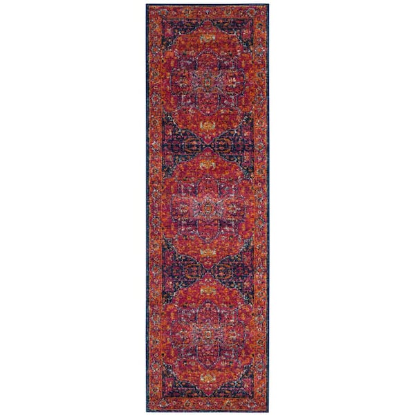 SAFAVIEH Evoke Fuchsia/Orange 2 ft. x 15 ft. Border Runner Rug