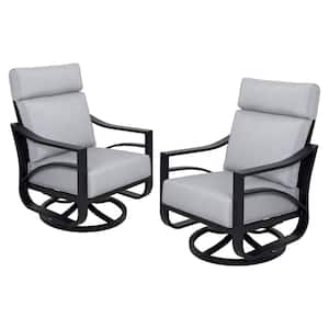 Jarvis 2-Piece Aluminum Swivel Outdoor Rocking Chairs with Gray Cushion