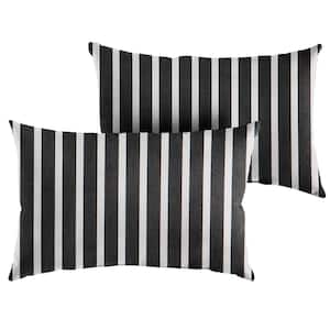 Sunbrella Black White Stripe Rectangular Outdoor Knife Edge Lumbar Pillows (2-Pack)