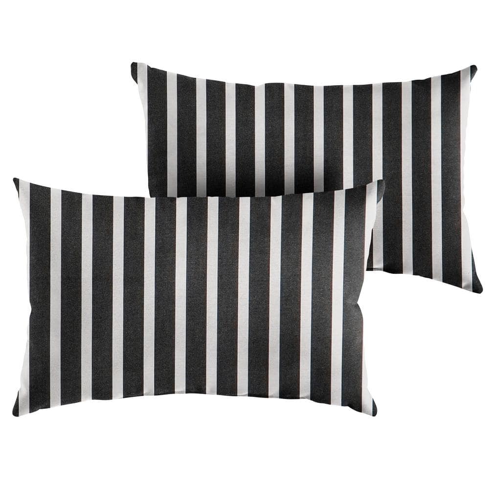 Sunbrella Black White Stripe Rectangular Outdoor Knife Edge Lumbar Pillows 