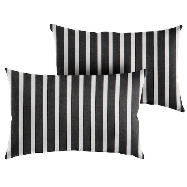 SORRA HOME Sunbrella Black White Stripe Rectangular Outdoor Knife Edge Lumbar Pillows (2-Pack)