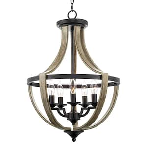 Woodward 60-Watt 5-Light Black Modern Pendant Light, No Bulb Included