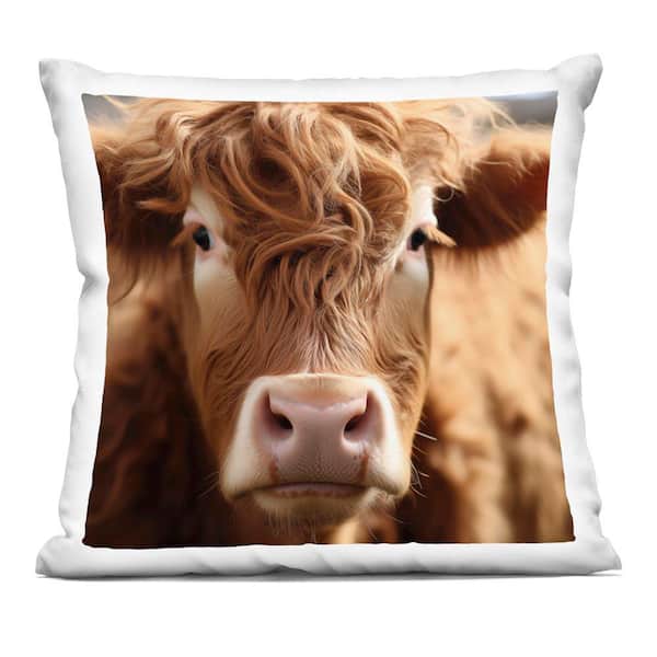 Stupell Industries Close Up Furry Cow Portrait Brown Abstract Polyester 18 in. x 18 in. Throw Pillow