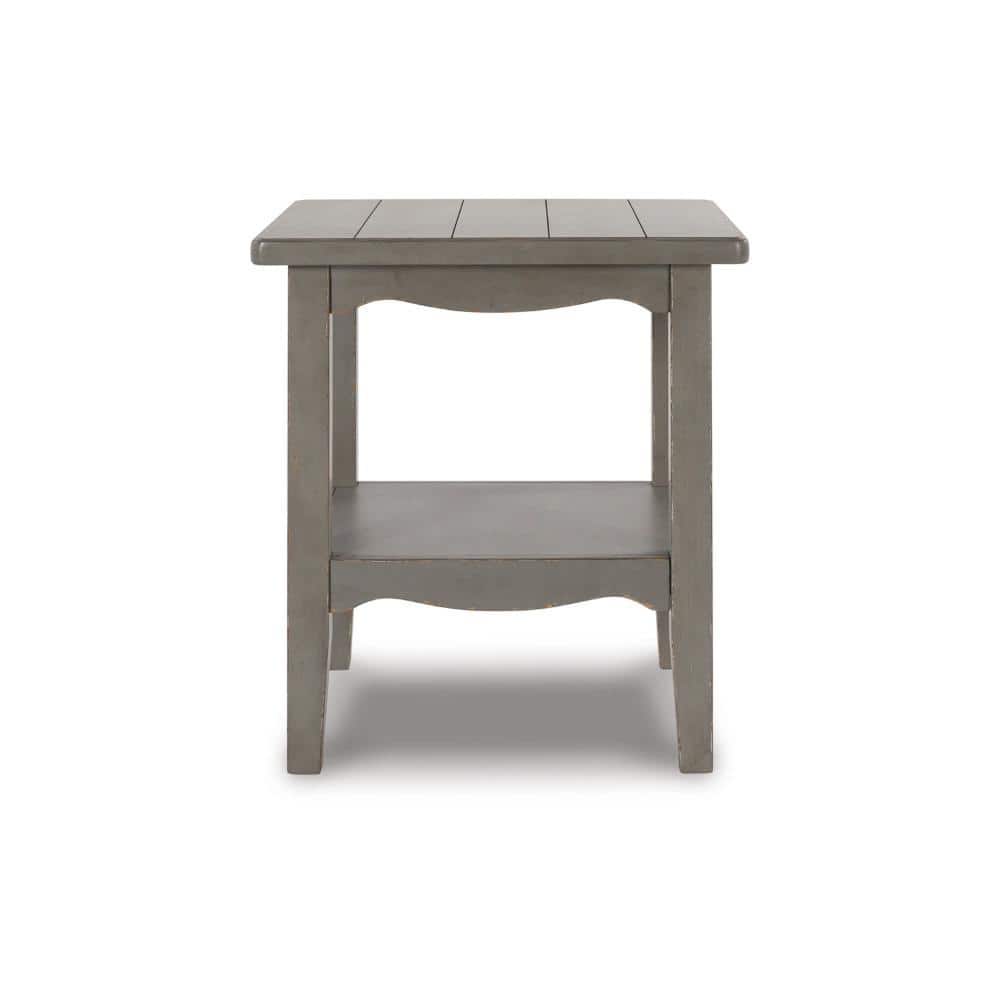 Antique Gray Traditional Square End Table with Storage Shelf
