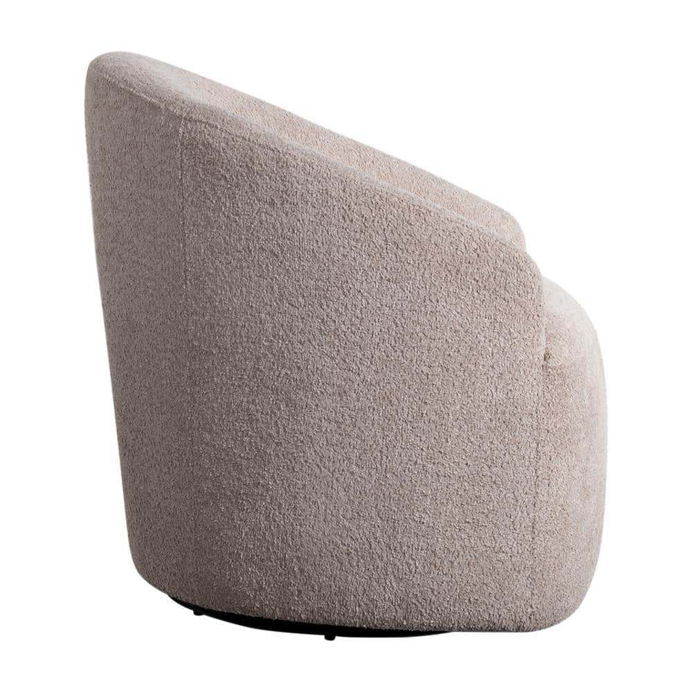Beige Barrel Swivel Accent Chair with Wood Base
