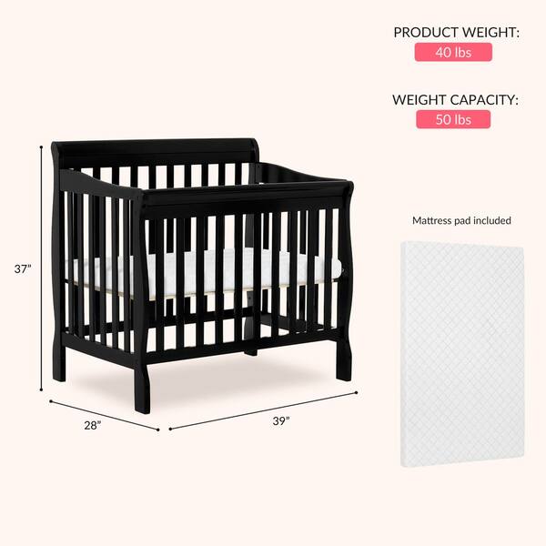 Dream On Me Aden Black 4-in-1 Convertible Mini Crib 628-K The