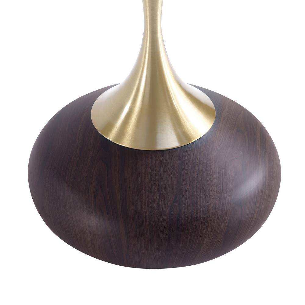 Gold and Brown Round Metal and Wood End Table