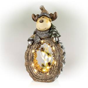 21 in. Tall Reindeer Statue with Carved Wood Look and LED Lights