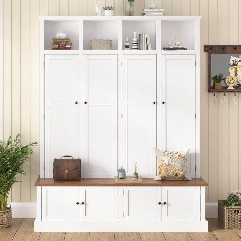 Harper & Bright Designs 59 in. W White Farmhouse Entryway Hall