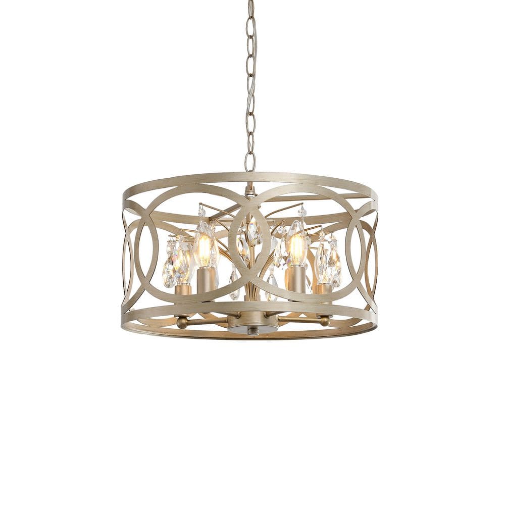 Sara 5-light Brushed Champagne Silver Metal Cage Drum Pendant Chandelier price history on PriceWatchPro